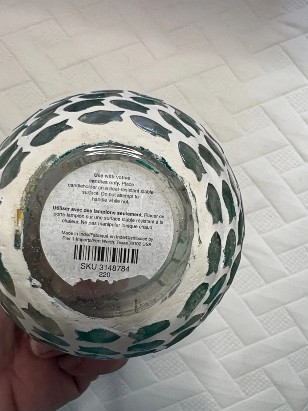 Handmade White and Teal Fish Mosaic Decorative Bowl